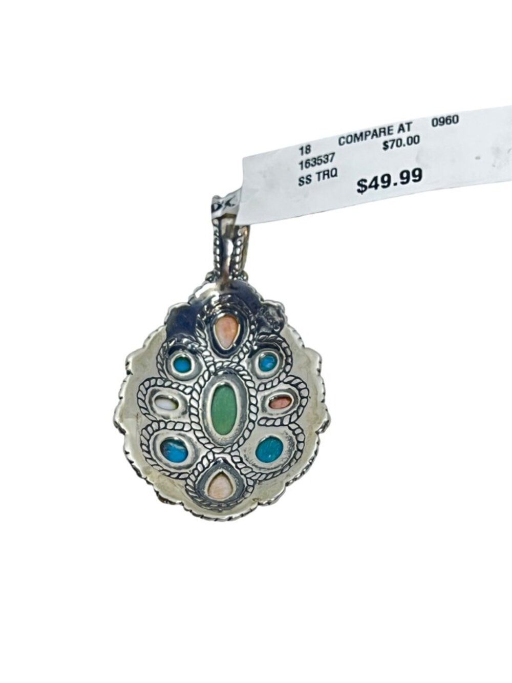 Relios Inc Sterling Silver Southwestern Faux Turquois And Agate Pendant (6408) - Picture 3 of 5
